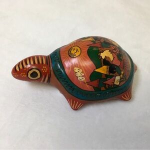 Vintage Mexican Hand Painted Turtle Figurine Clay Folk Art Pottery Mexico